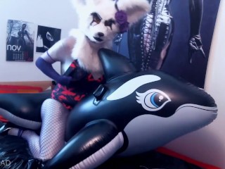 Kalya the furry girl humps her inflatable orca pool toy