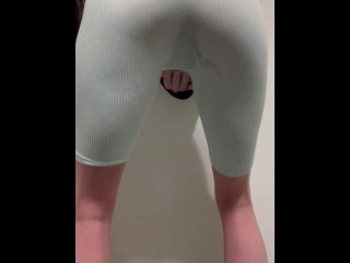 little piss slut was desperate she let it go in her shorts