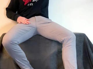 Loud moaning cumshot in pants | huge cumshot | slowmotion