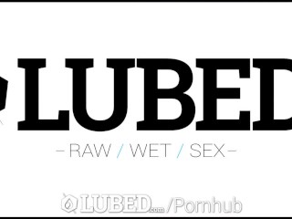 LUBED Two hotties clam bump with oil before threesome