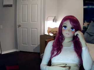 Miki &amp; Celli Pt2! Kigurumi Miki plays with her zentai covered rubber pussy and boobs!