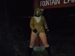 milf dressed like Deer peeing in public on Halloween