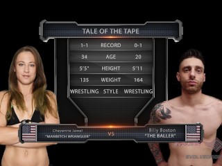 Muscle farm Girl Destroys man in wreslting then fucks him