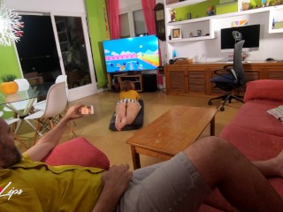 My gamer stepsister catches me filming her pussy while she plays fall guys - Cherry Lips 4k