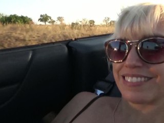 My masturbation in sexy underwear in a convertible while driving. Big dildo