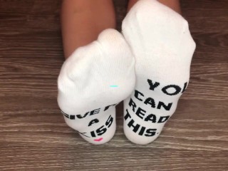 my new white socks "Give me a kiss" foot fetish