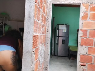 My stepmother's husband is working and I masturbate watching her big ass