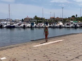 Naked Monika Fox Walks Along The Pier Among The Yachts In One Hat And Shines With Big Boobs