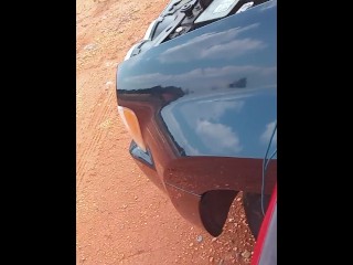 Out in the wilderness with my automatic pocket pussy suction cupped to my vehicle.