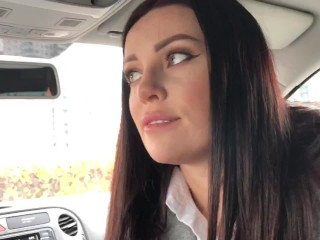 Paramour sucks dick in the car and swallows cum