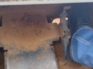 Pedal pumping a Bobcat tractor, start with socks &amp; shoes then I removed them and pumped barefooted