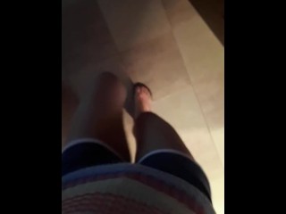 pee desperation in cotton mini shorts POV