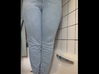 Pee desperation shaking in my jeans to release, wetting my pants, wetting my jeans, peeing myself
