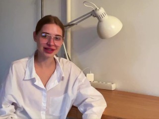 Physics professor is fucking a student. Little slut is swallowing cum