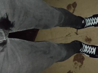 Pissing Skinny Jeans and Brand New Vans Sk8 Sneakers
