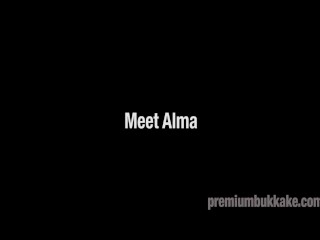 Premium Bukkake - Alma swallows 64 huge mouthful cum loads