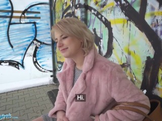 Public Agent Short hair blonde amateur teen with soft natural body picked up as bus stop