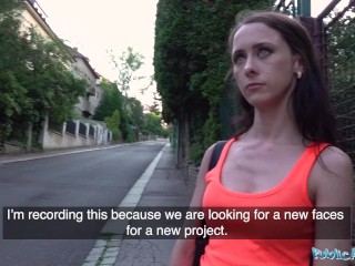 Public Agent Slim nymph Lola Black in public train track fuck
