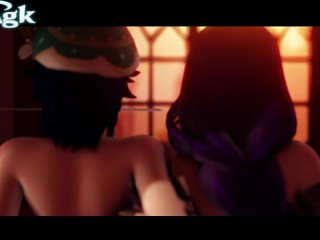 Raiden &amp; Venti Bisexual Threesome - Aether 3D Genshin anal fuck fingering