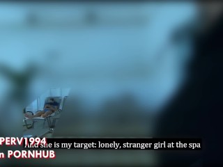 REAL STRANGER GIRL (!!) at SPA gives crazy HANDJOB underwater to BULGE flasher! Public pool cumshot