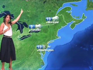 Reportera del clima caliente se masturba en vivo