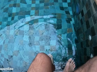 Sexy brunette seduces me and make me cum in a public pool