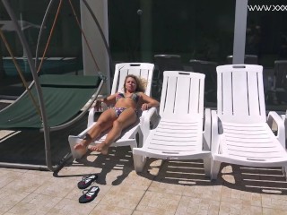 Sexy Russian milf Kalisy masturbating by the pool