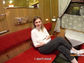 Sexy stranger girl was fucked in public train, after losing in chess