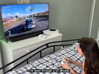 She was just playing xbox and suddenly got a deep slobbery throat fuck