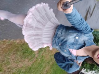 Sissy Ponyboy In Sexy Pink Dress Walking In Public And Training To Be Act Like A Girl