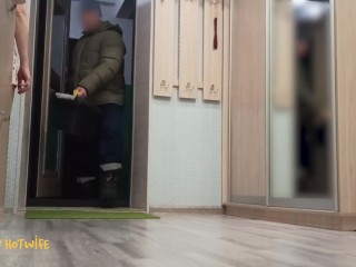 Slut wife fucked the plumber without condom and he cum inside me.