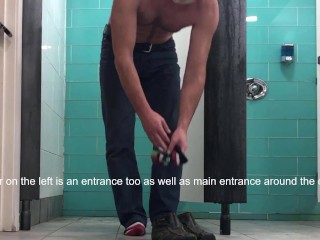 Stripping naked in locker room, shower and cum with people coming &amp; going