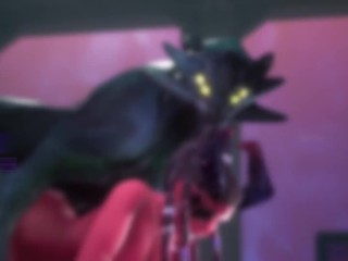 Subverse - A girl with red skin and horns pleases a furry alien with a narrow pussy