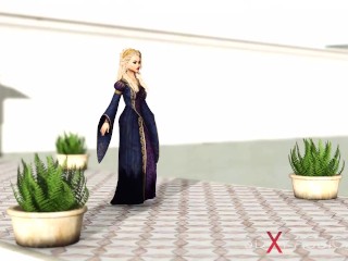 Super hot dickgirl plays with a sexy princess in the medieval castle