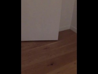Teen wearing pantyhose squirts everywhere while spying on parents fucking
