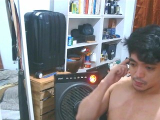 The post-breakup masturbation. Topside webcam view of an Asian guy's ejaculation.