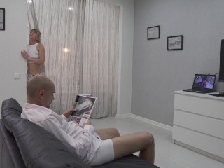 This bald man has the most Gorgeous Submissive Woman. Thigh fuck and squirt