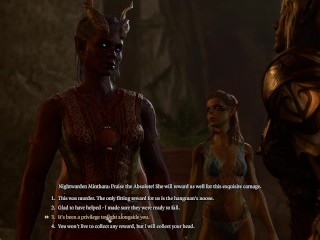 Tiefling cucks Lae'Zel at camp party with Minthara