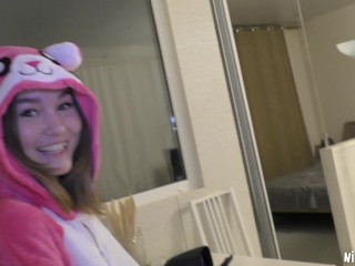 Two perverted lesbian students fuck the big teachers cock on campus ! 18 y.o. teen