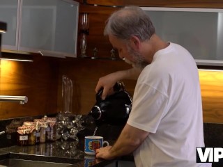 VIP4K. Old man hurries to rescue girl who is horny in the morning