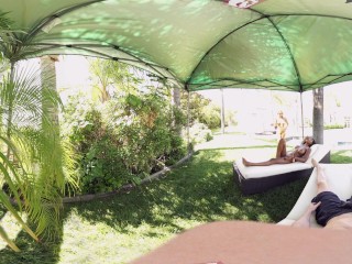 VR Bangers - [360°VR] Alix and Nadia suck and ride white cock by the pool
