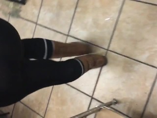 Wife See through black spandex public thong in store