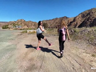 Wild Hiking Threesome FFM - Molly Pills &amp; Anna Bailey - Public Stapon Fun