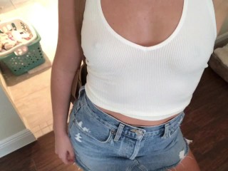 Young slut masturbates, fingers ass, pees in public Starbucks restroom